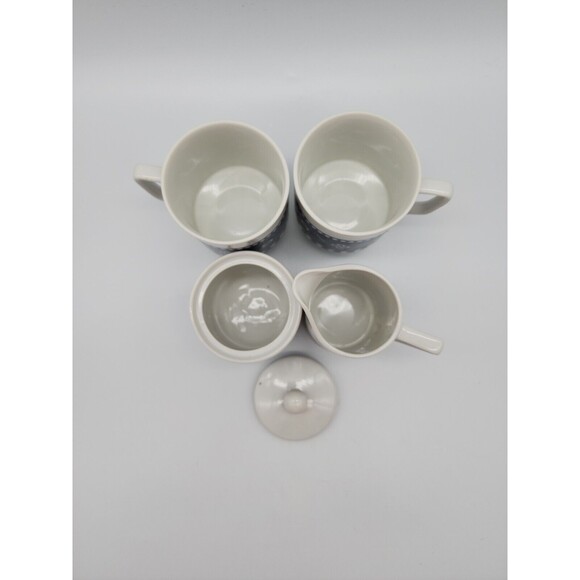 Vintage Coffee Or Tea Set Navy Paisley 2 Cups, Cream & Sugar Porcelain - Picture 4 of 12